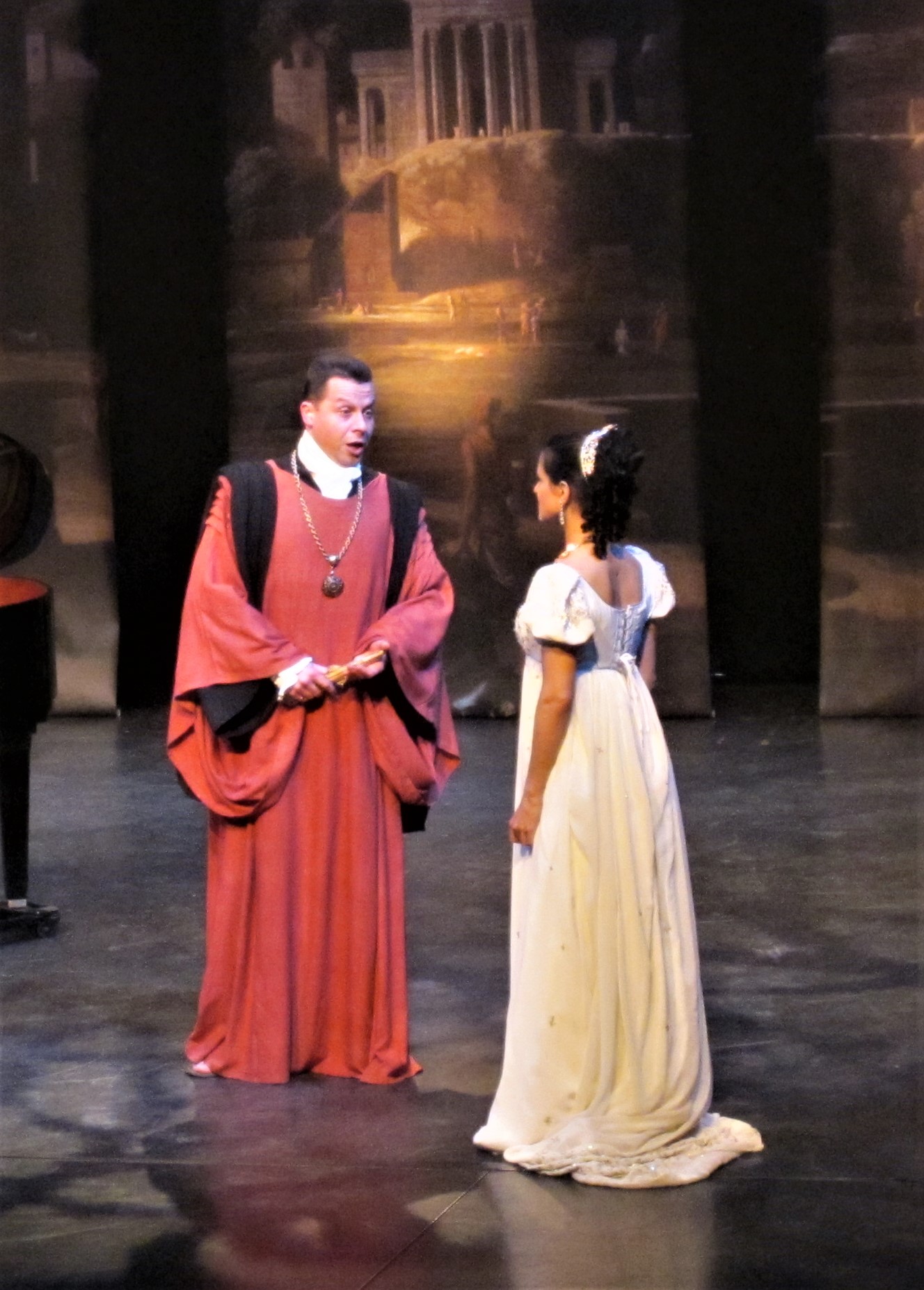 A Priest's inner and outer robe and large belt (rust coloured and black). Ex Glyndebourne Festival Opera 'Idomeneo'